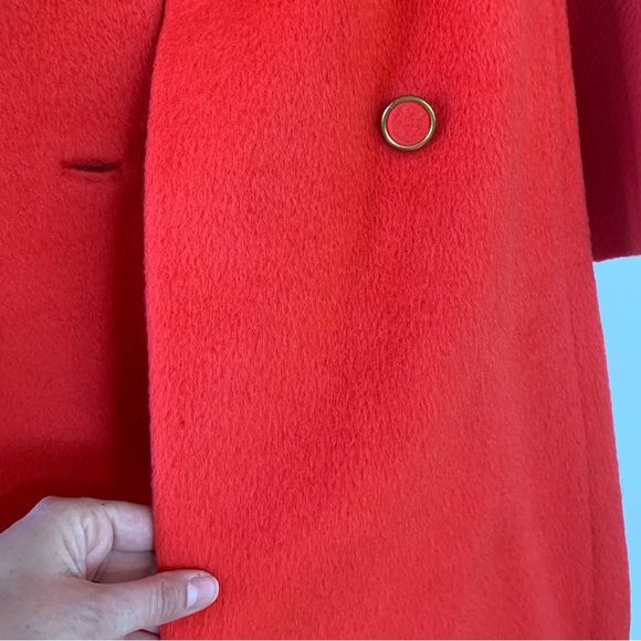 PRICE DROP Vintage Double Breasted Red Coat Fur Neckline 1960s 1970s Approx S/M - Picture 8 of 17